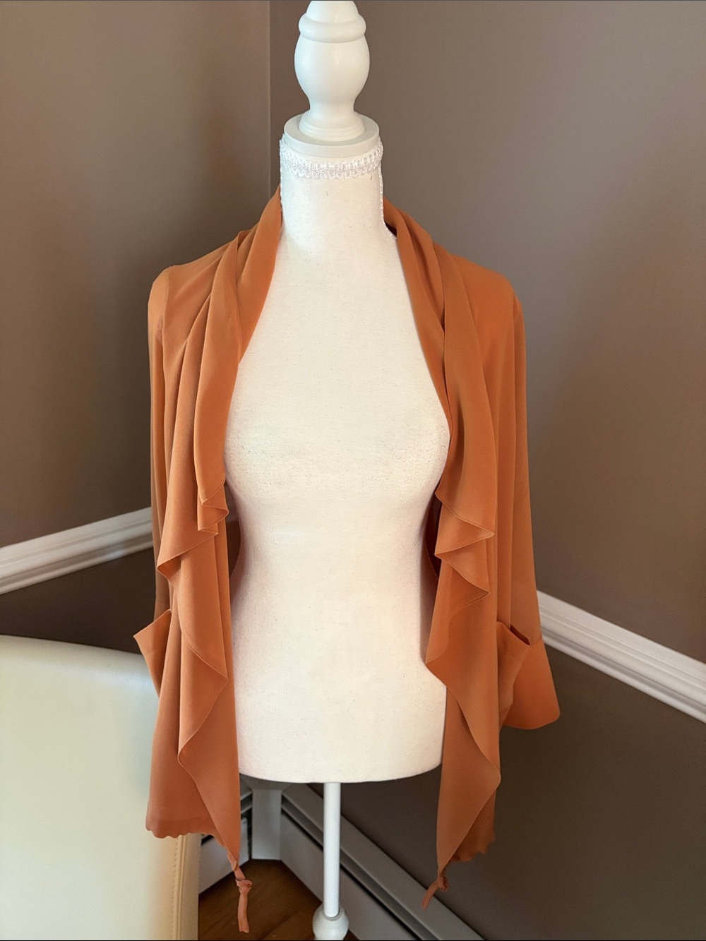 Women's Rust Open-Front Draped Blazer Jacket